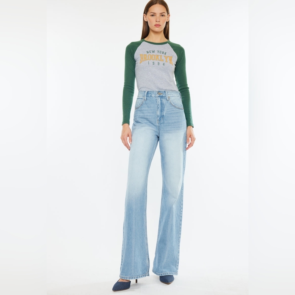 Kancan Janna High Rise 90's Flare Jeans Button Fly Light Wash Women's Size 9/28